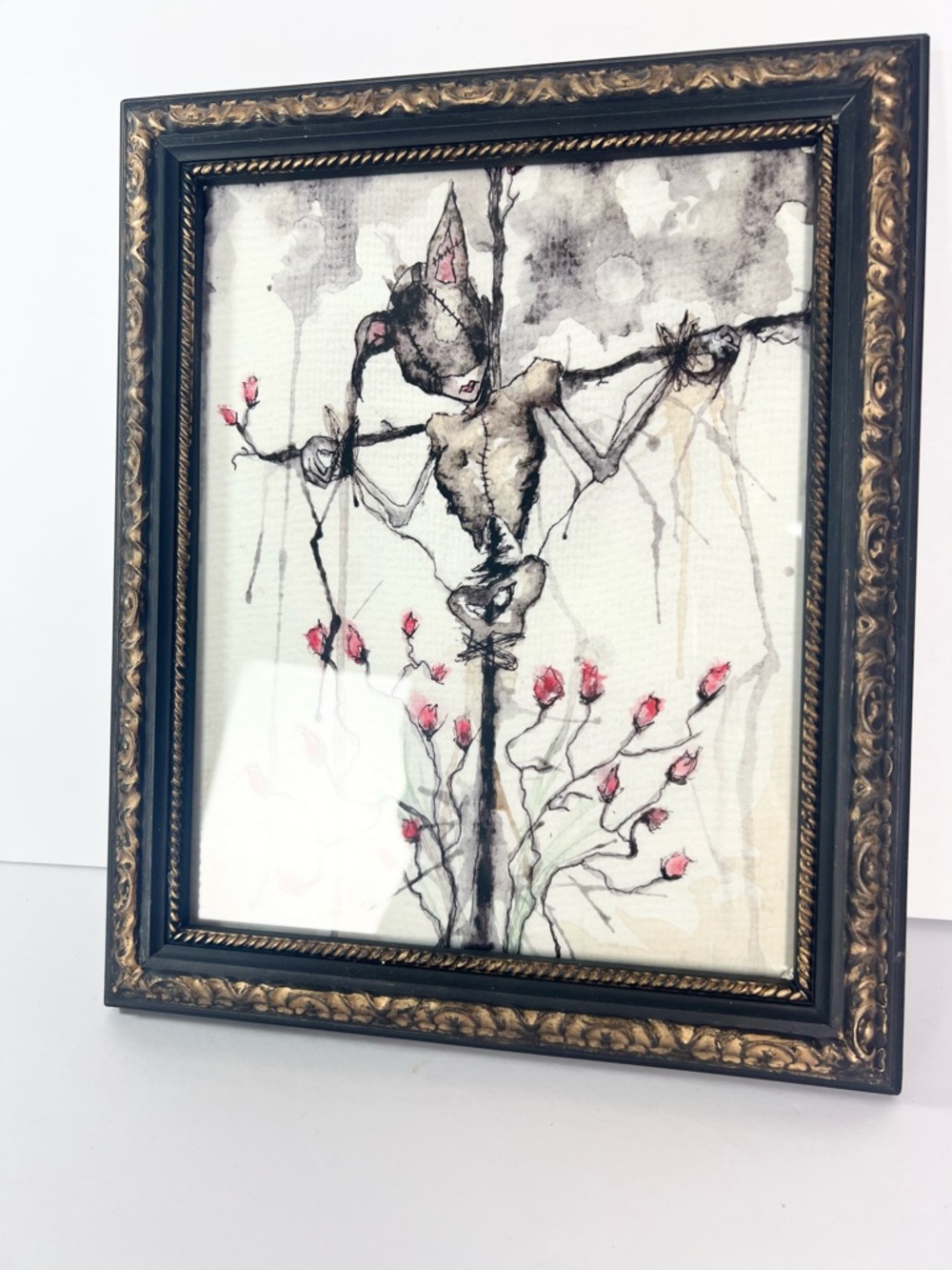 Watercolor‎ art print Goth Girl Emo Spooky Framed 10x12 with glass